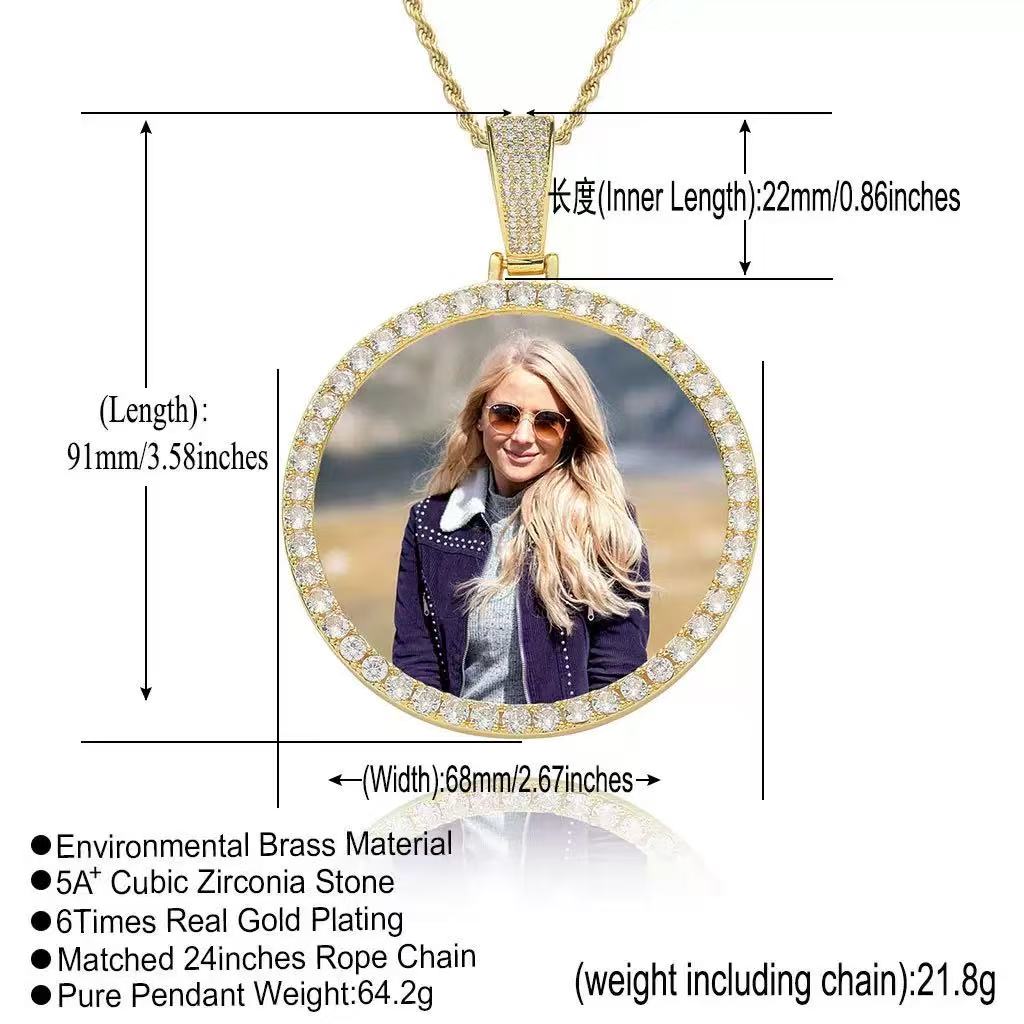 Photos Memory Round Frame Medallion — Solid-Color, Solid Pendant