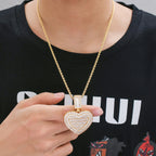 Commemorative Photo Locket Pendant — Heart-Shaped Flip-Open Design, Micro-Pavé Set with Full Zirconia