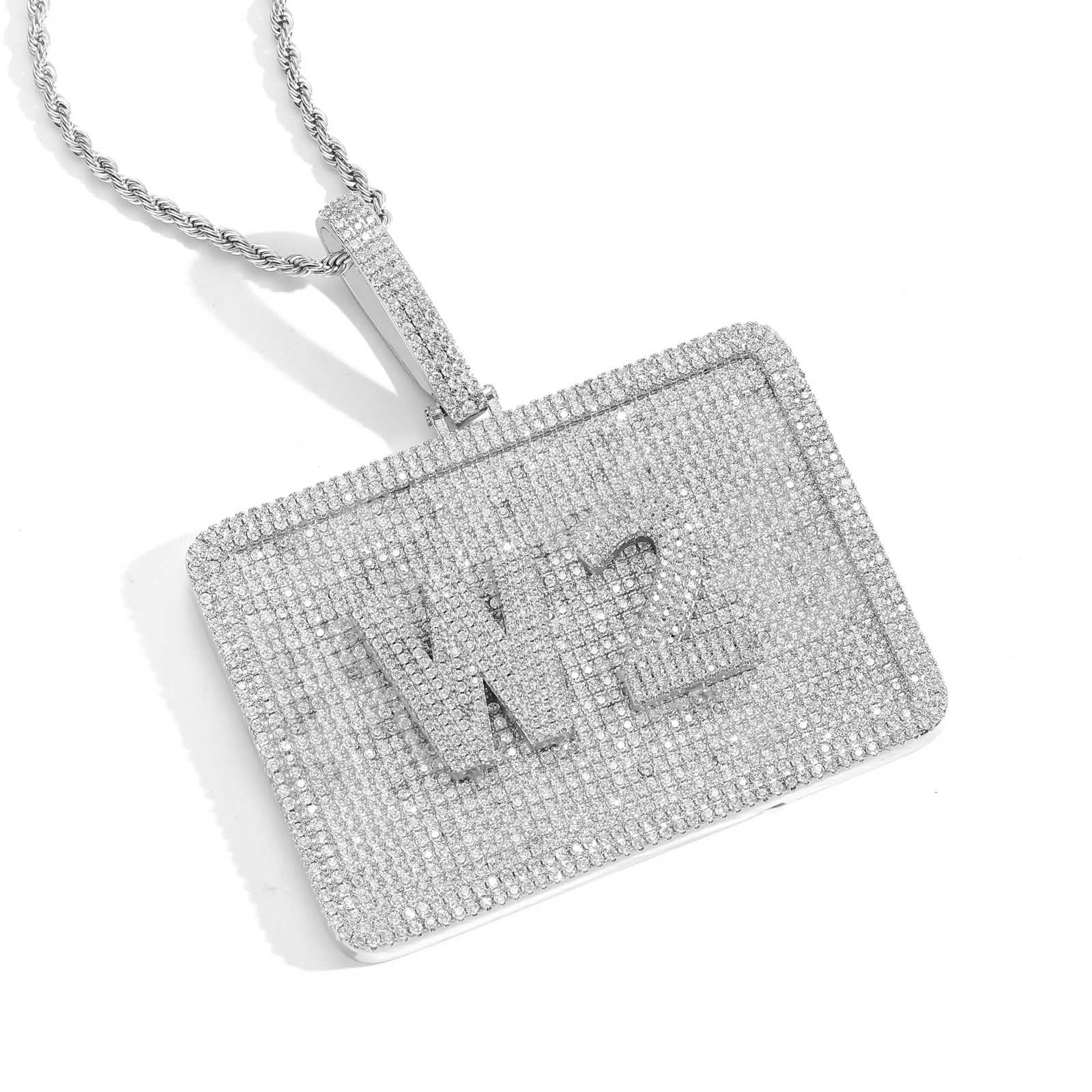 Hip-Hop Style Large Rectangular Dog Tag — Custom Letter Pendant with Zircon Inlay & Personalized Interlocking Letters