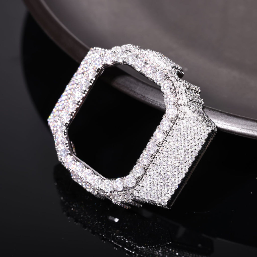 Hip-Hop Style Watch Accessory – Fully Iced-Out Moissanite &amp; Brass Trendy Case (Compatible with DW5600BBR)