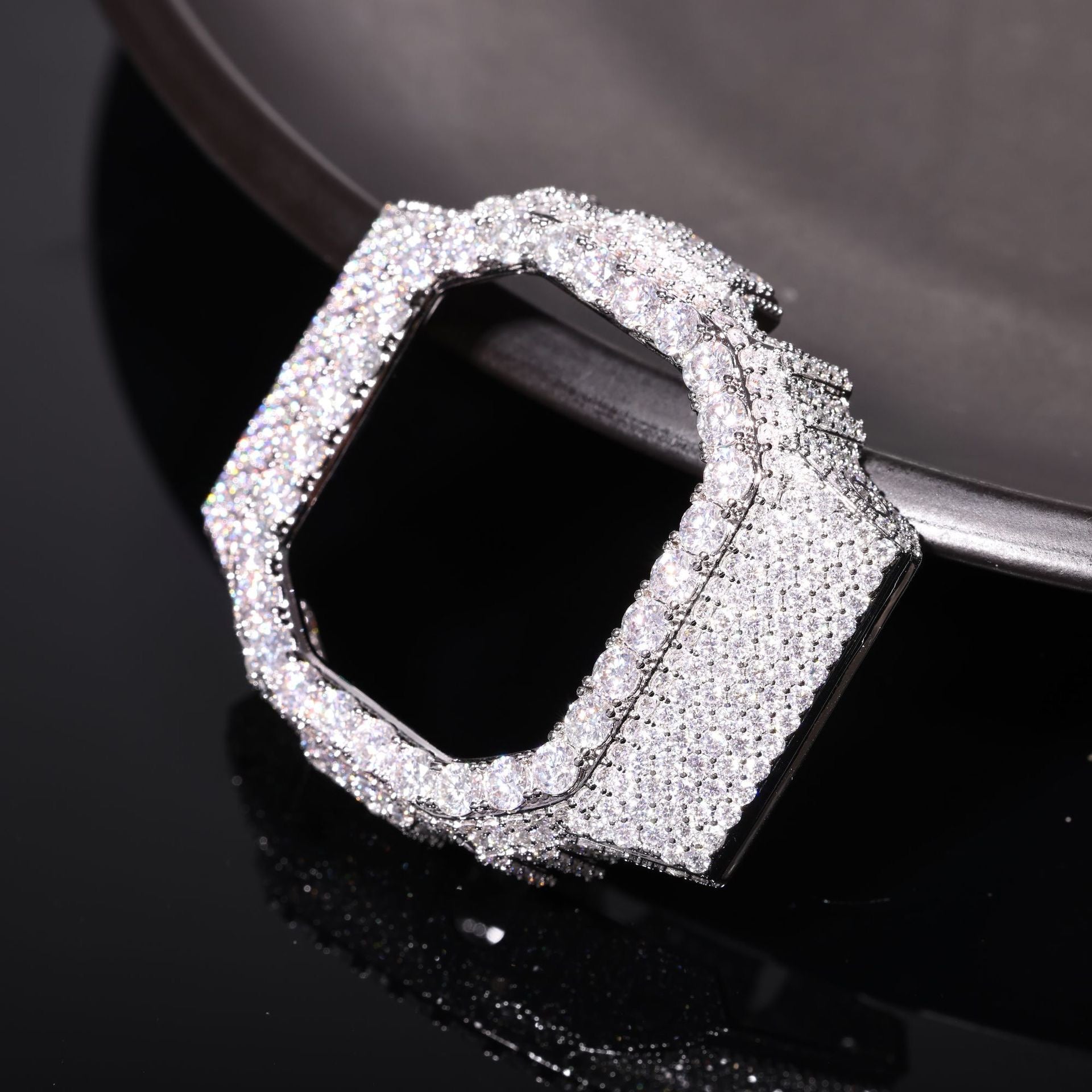 Hip-Hop Style Watch Accessory – Fully Iced-Out Moissanite &amp; Brass Trendy Case (Compatible with DW5600BBR)