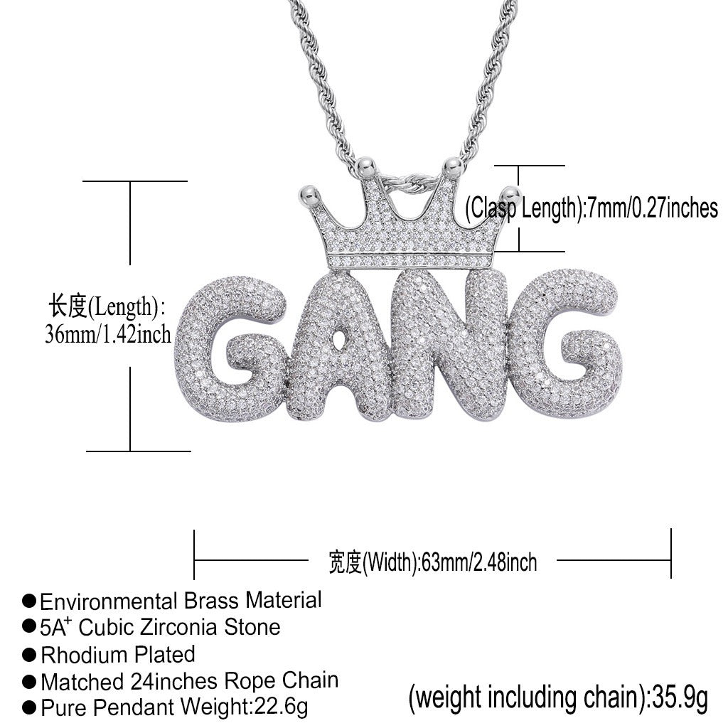 Crown-Letter Hip-Hop Pendant — Micro-Pavé Zirconia, Trendy & Personalized, Creative Modular Design for Free Combination