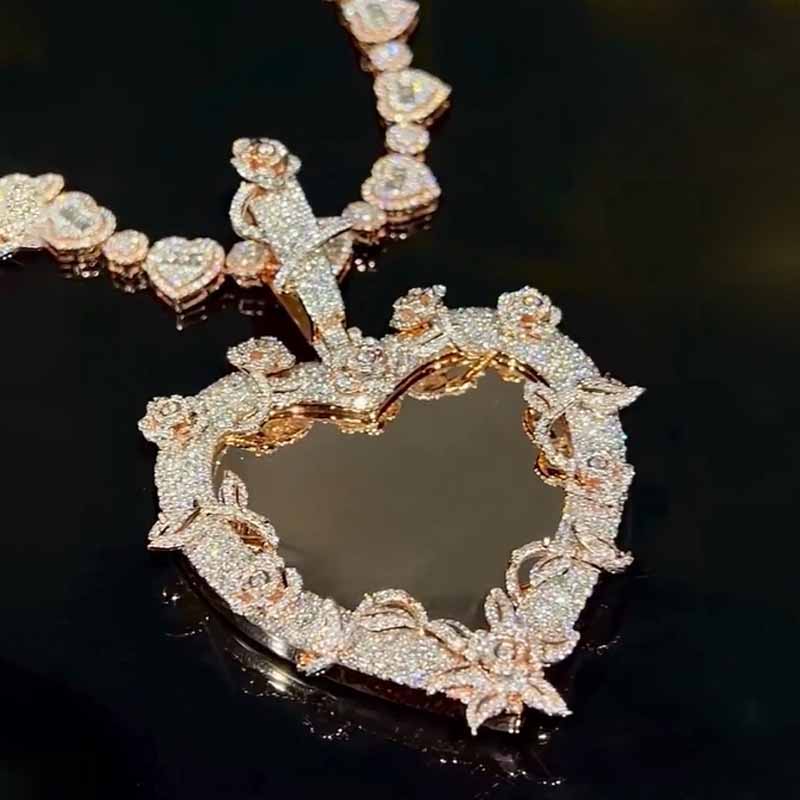 Moissanite Heart Vine Photo Custom Pendant（Epoxy Style）