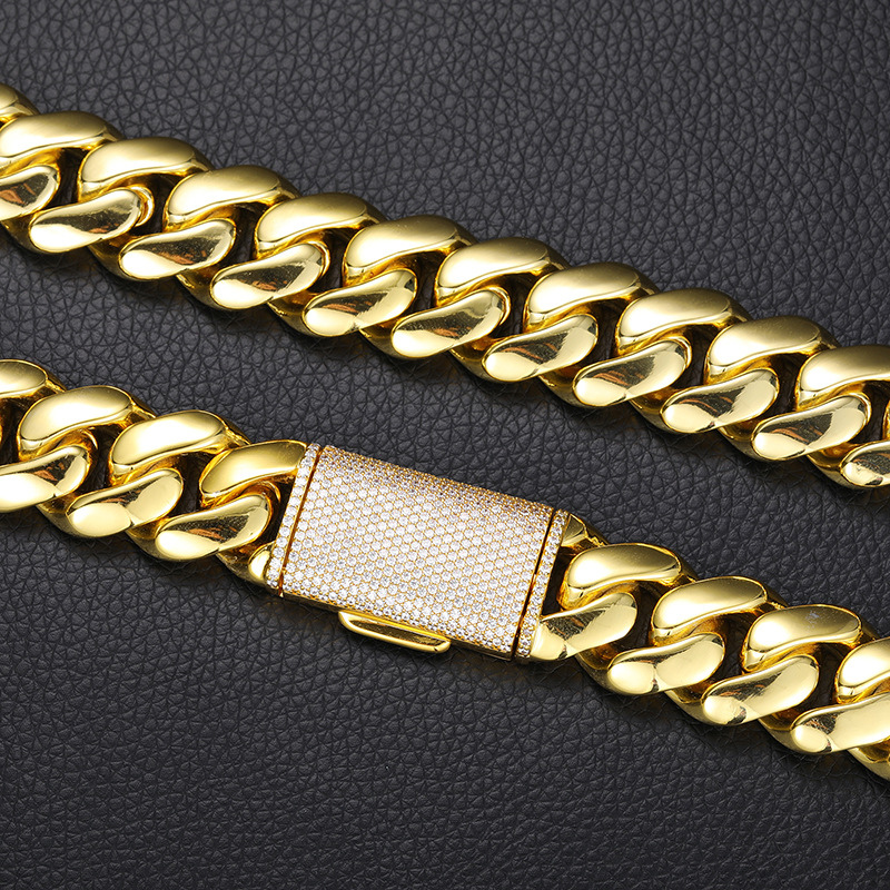 10~22mm Buttonhead Real Gold Plated Large Cuban Chain