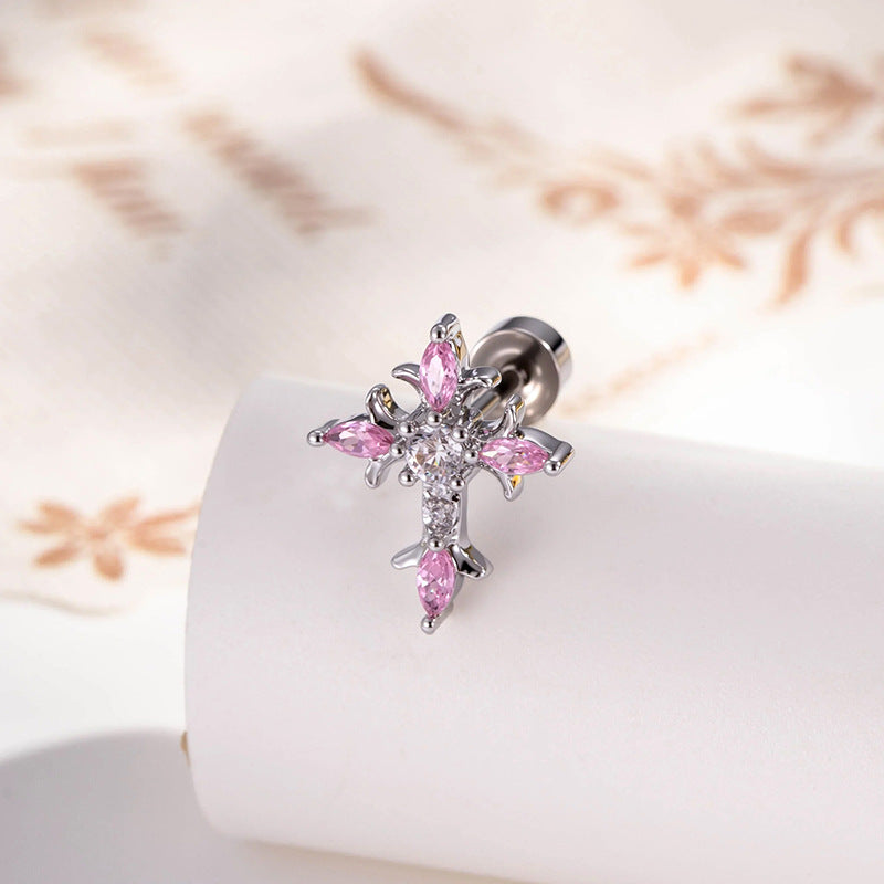 Sterling Silver Floral Cross Bullet Back Earring¡¾A pair of earrings¡¿