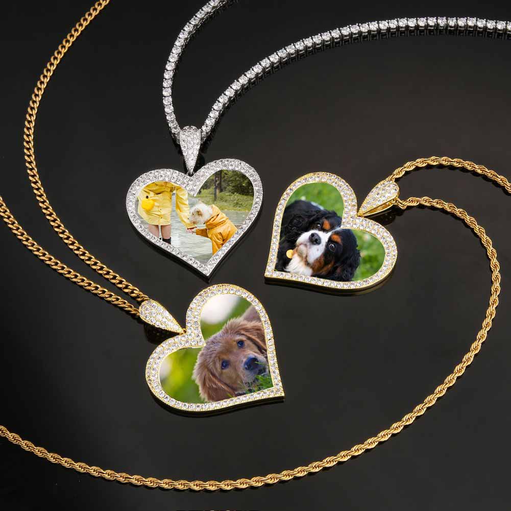 Iced Out Custom Heart Picture Necklace Photo Moissanite Pendant