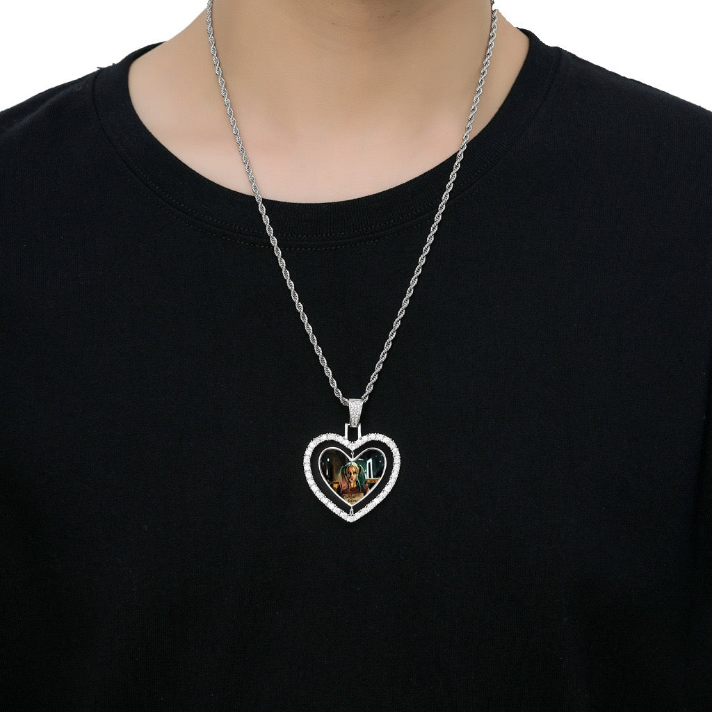 DIY Heart-Shaped Rotatable Double-Sided Photo Frame Pendant