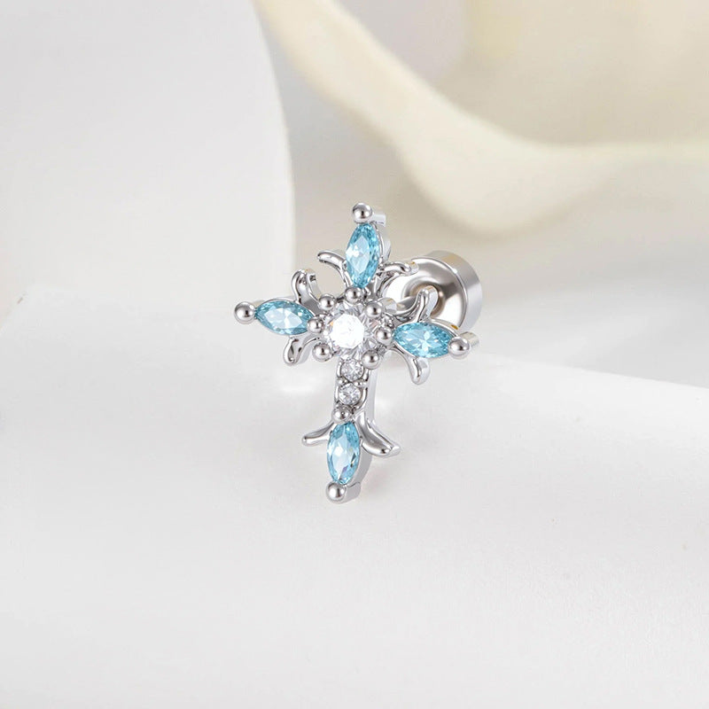 Sterling Silver Floral Cross Bullet Back Earring¡¾A pair of earrings¡¿