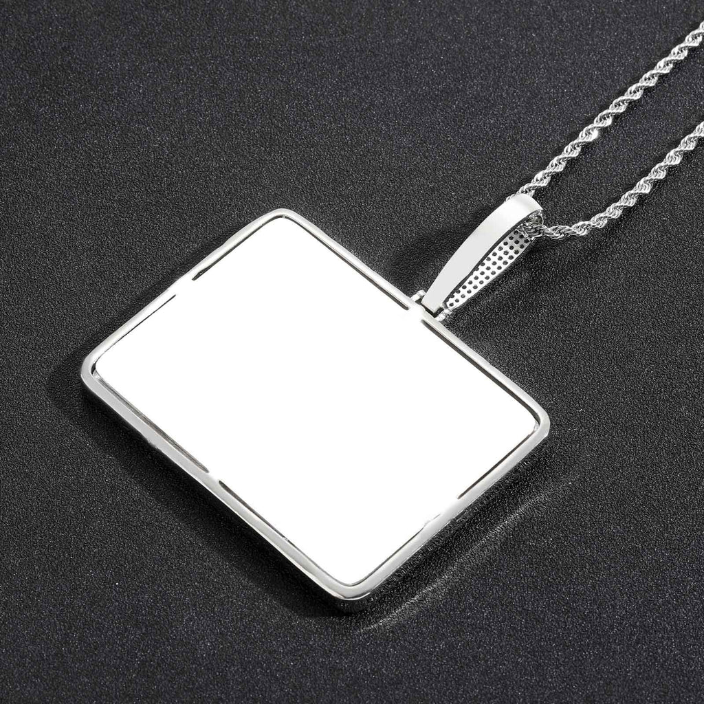 Hip-Hop Style Large Rectangular Dog Tag — Custom Letter Pendant with Zircon Inlay & Personalized Interlocking Letters