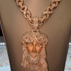 925S Premium CZ Frosted Finish Jesus Pendant & Chain Set