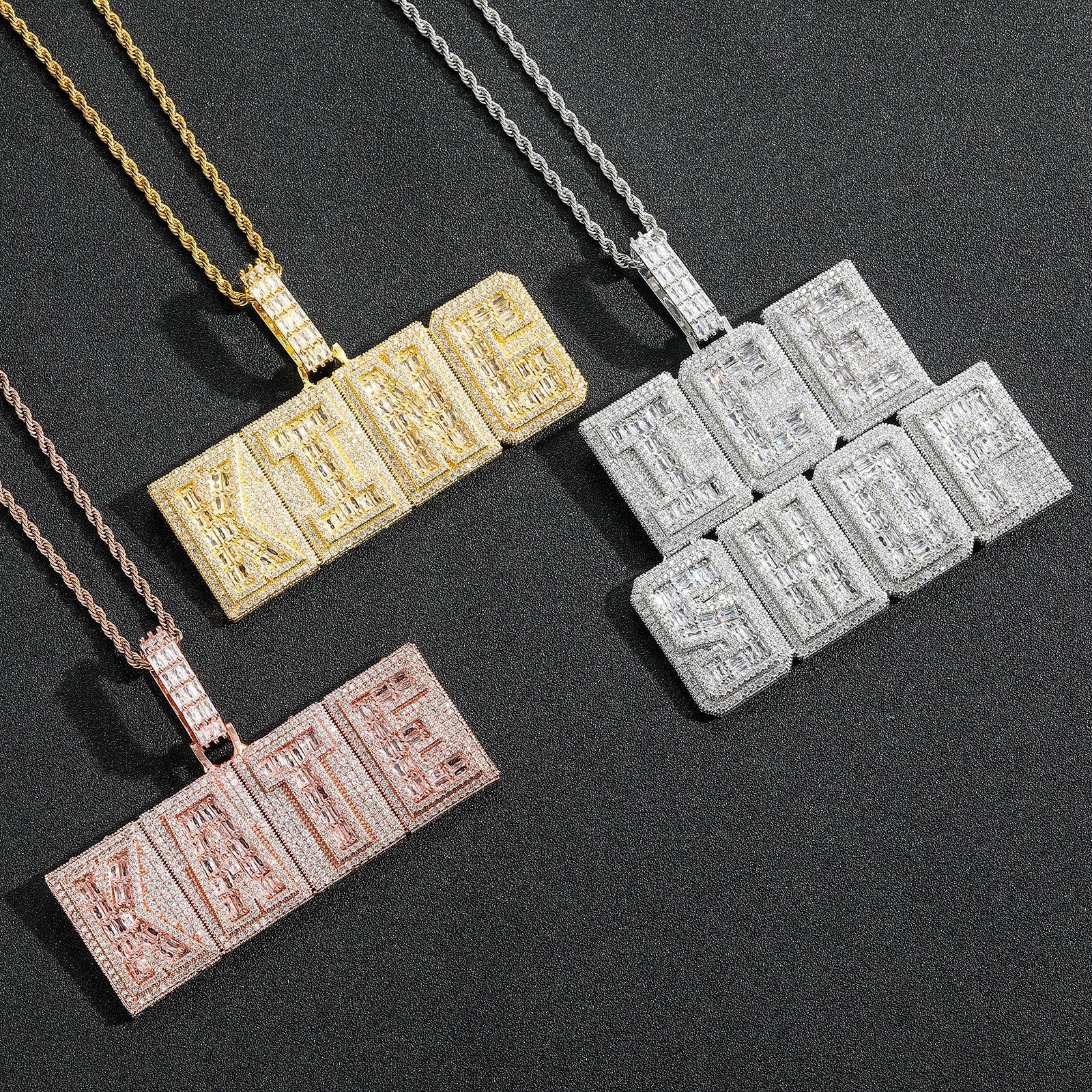 "Ha" Square Font — Double-Layer T-Square Zircon Mosaic Letter Pendant: Personalized, Creative, and Custom-Made