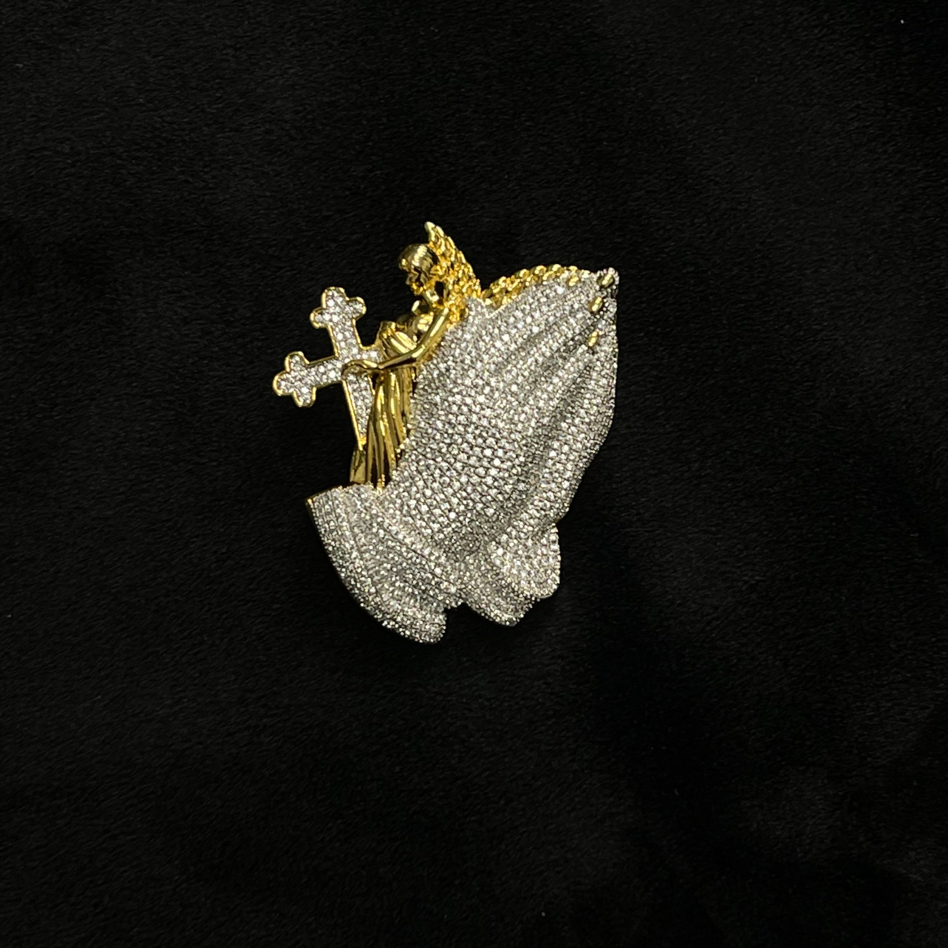 Iced Out Praying Hands Cross Pendant