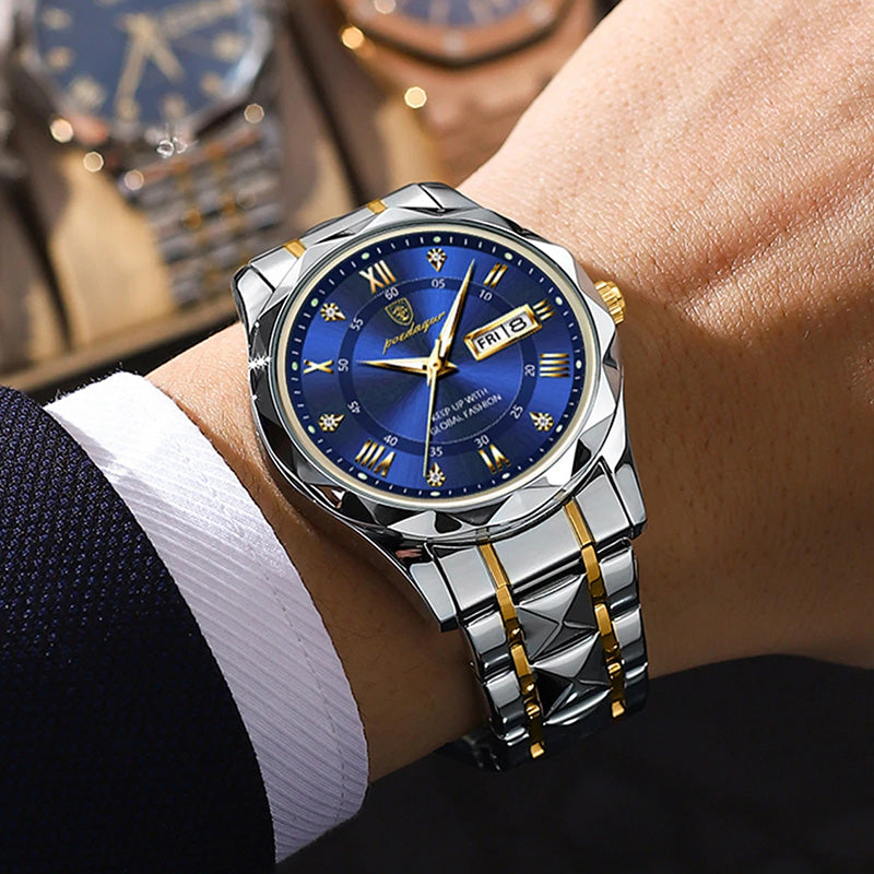 JIKU Waterproof Luminous Stainless Steel Two-tone Quartz Men's Watch