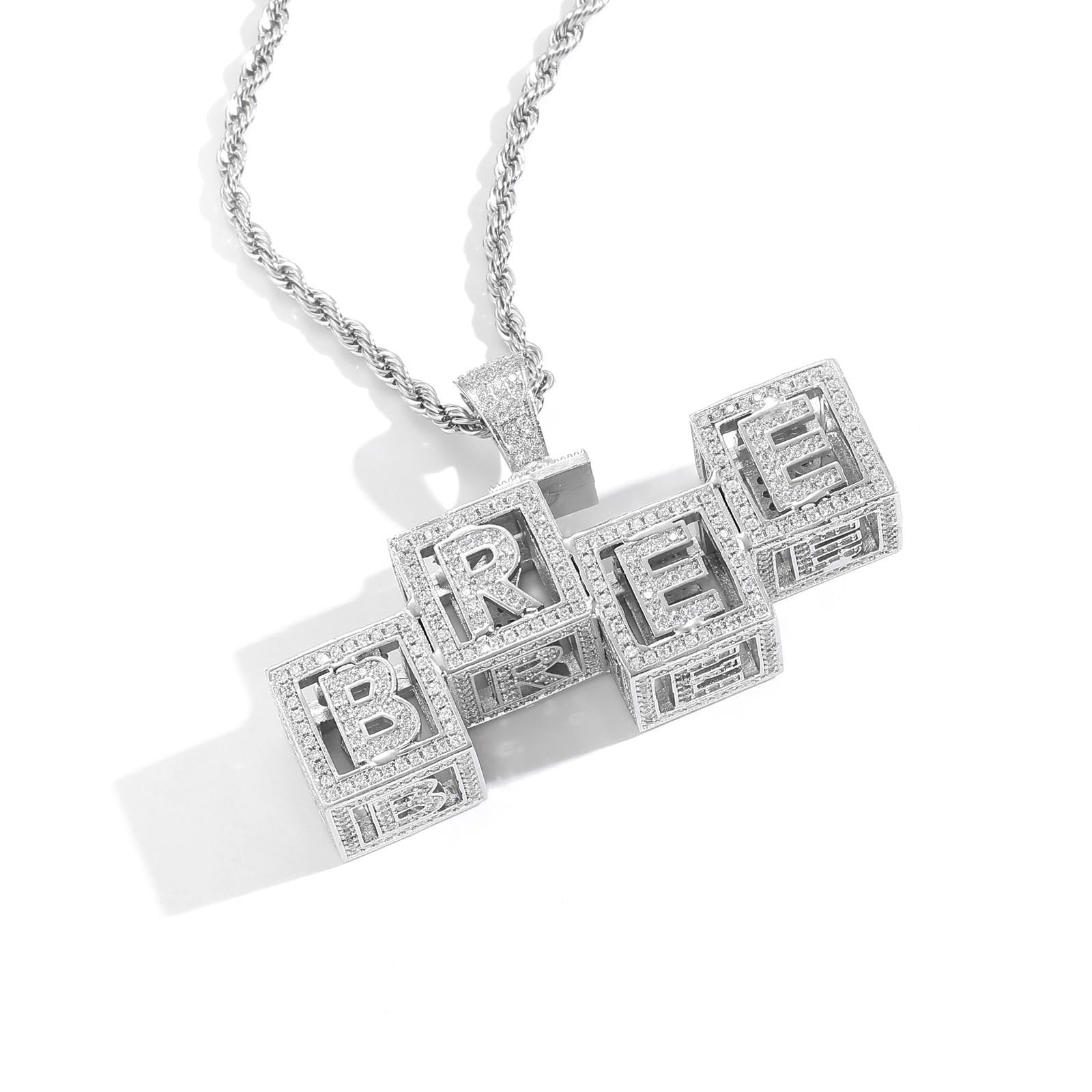 Hip-Hop Hollow Cube Letter Dice Modular Pendant — Custom Zircon-Inlaid, Personalized DIY Style