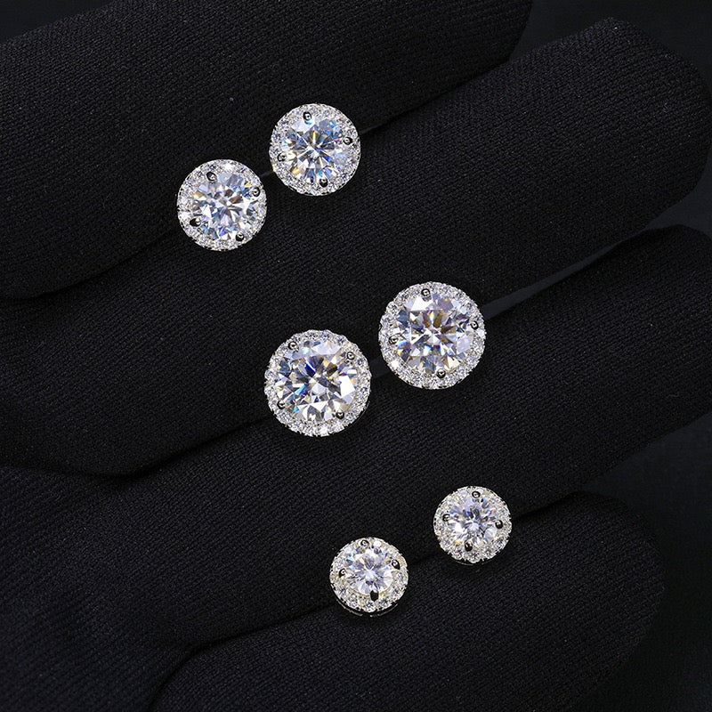 S925 Sterling Silver Earrings – Classic "Rock Candy" Style D-Color Moissanite Studs (Available in 0.5ct, 1ct, and 2ct)