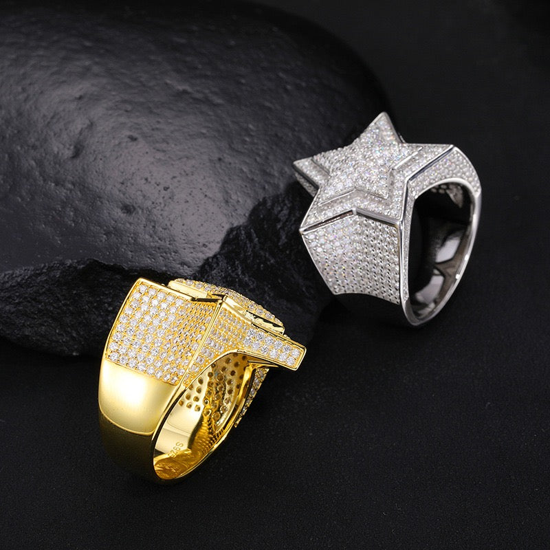 S925 Sterling Silver Moissanite Star Ring – Trendy Hip-Hop Style