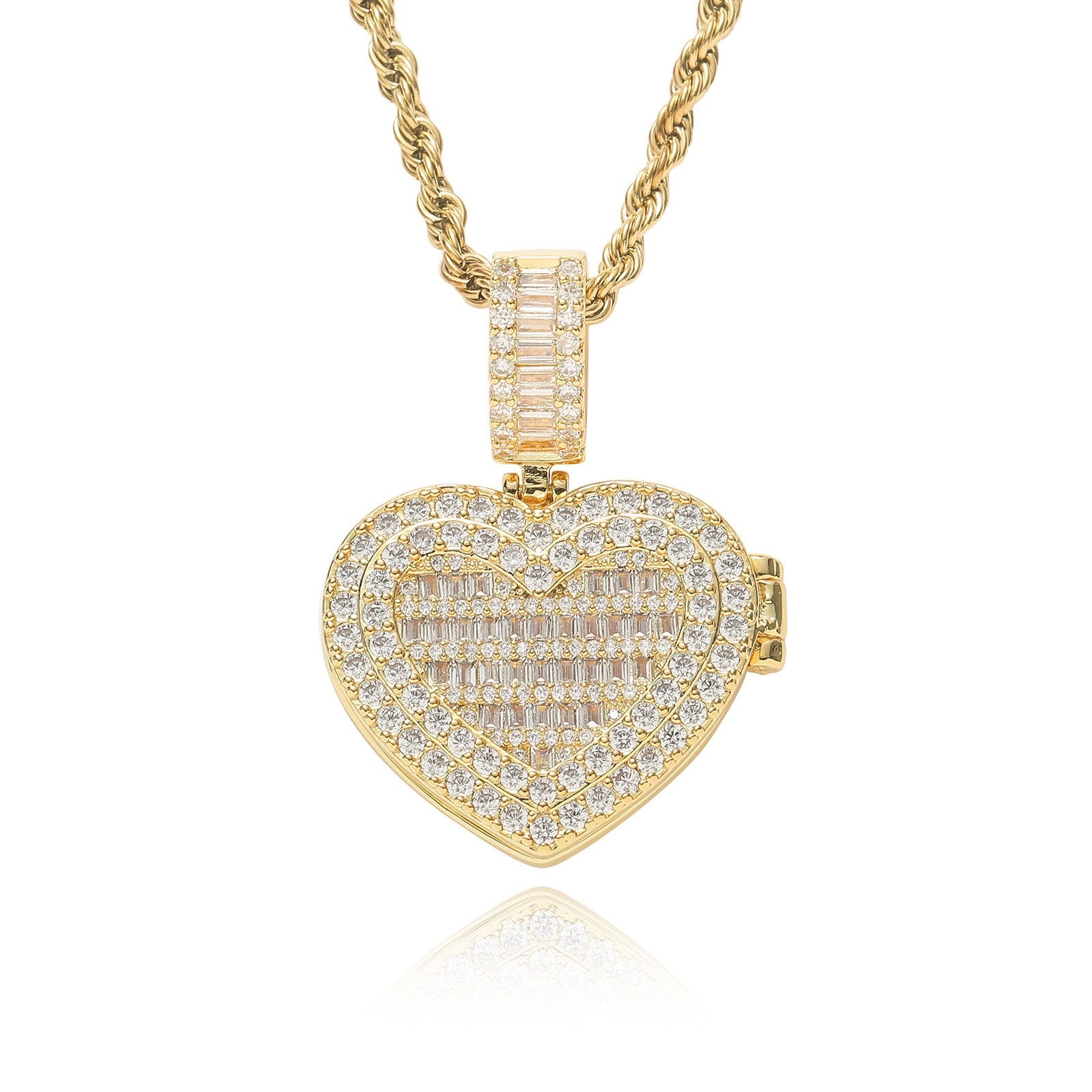 Hip-Hop Style Photo Frame Pendant — Trendy Small Flip-Open Heart-Shaped Photo Locket