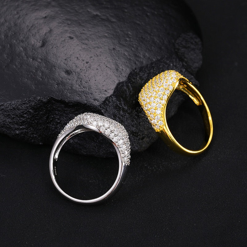 S925 Sterling Silver Moissanite Ring – Luxurious "Starry Sky" Style – Trendy Hip-Hop Design