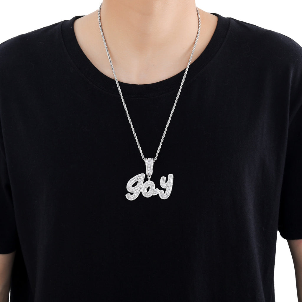 Hip-Hop Style Custom Pendant: Large & Small Case Signature Letters with Trapezoid-Cut Zirconia Inlay