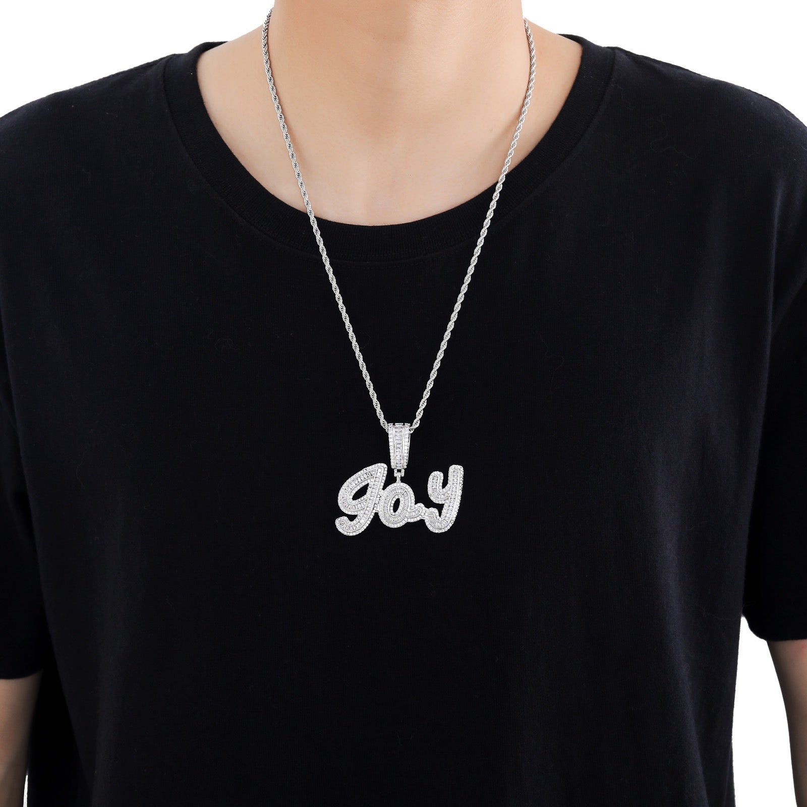 Hip-Hop Style Custom Pendant: Large & Small Case Signature Letters with Trapezoid-Cut Zirconia Inlay