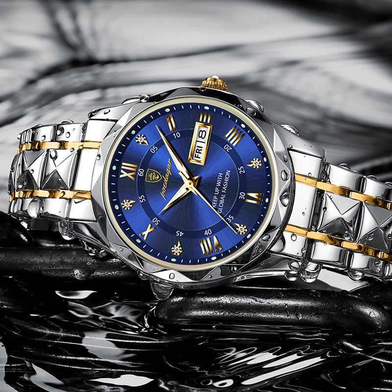 JIKU Waterproof Luminous Stainless Steel Two-tone Quartz Men's Watch