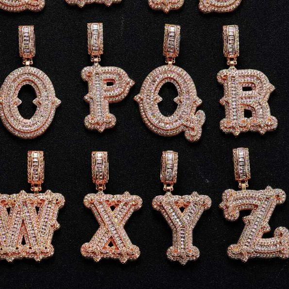 Hip Hop Iced Out Thorn A-Z Letter Pendant With Free Rope Chain