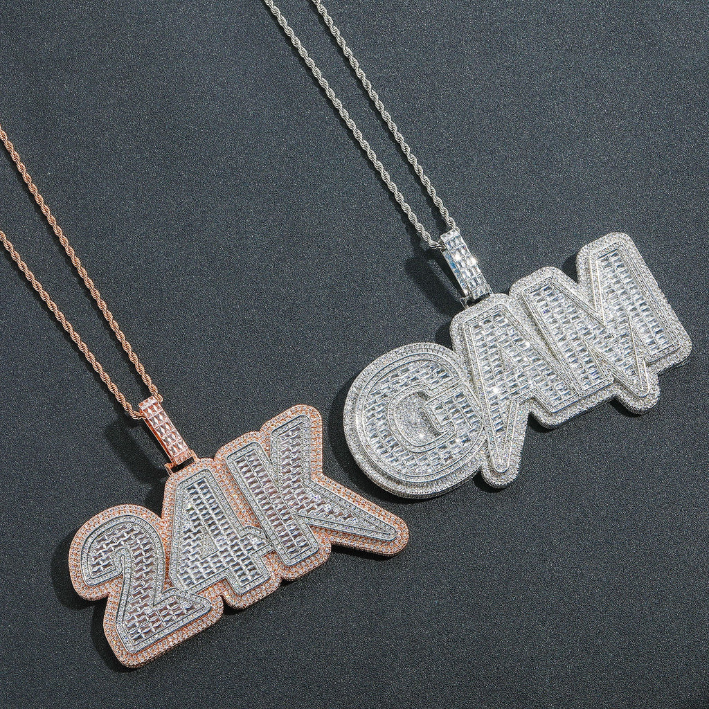 Hip-Hop Style Custom Letter Pendant — DIY Interlocking Initials with Square Zircon Accents