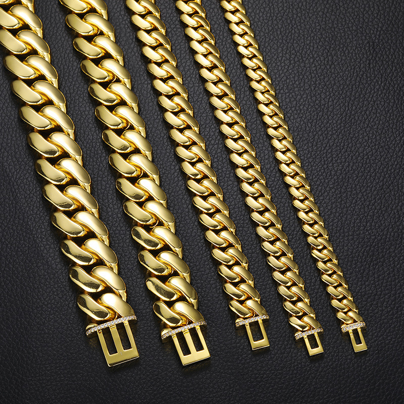 10~22mm Buttonhead Real Gold Plated Large Cuban Chain