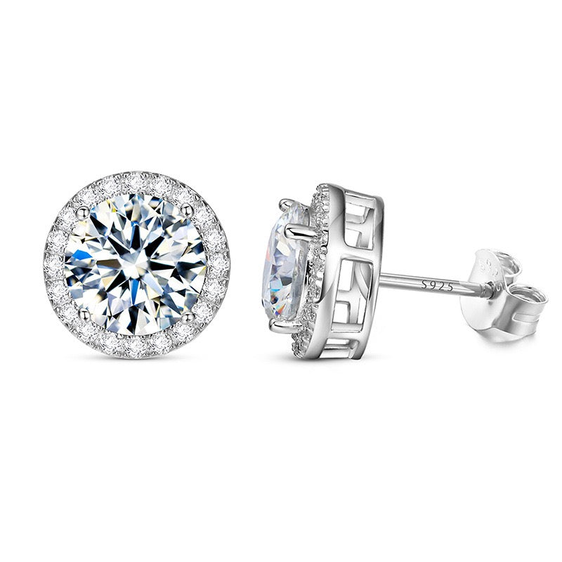S925 Sterling Silver Earrings – Classic "Rock Candy" Style D-Color Moissanite Studs (Available in 0.5ct, 1ct, and 2ct)