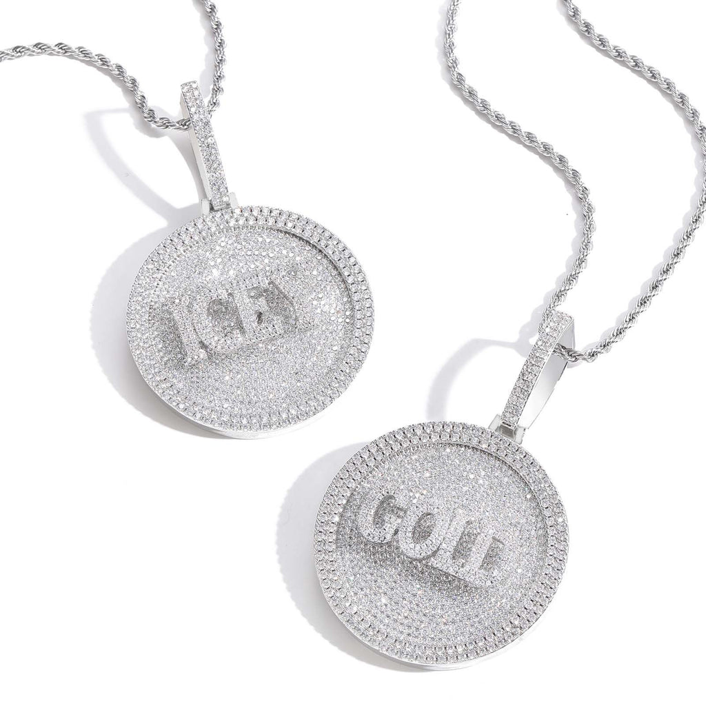 Hip-Hop DIY Letter Disc Necklace — Copper with Zircon Inlay, Rotating & Interlocking Custom Number Pendant