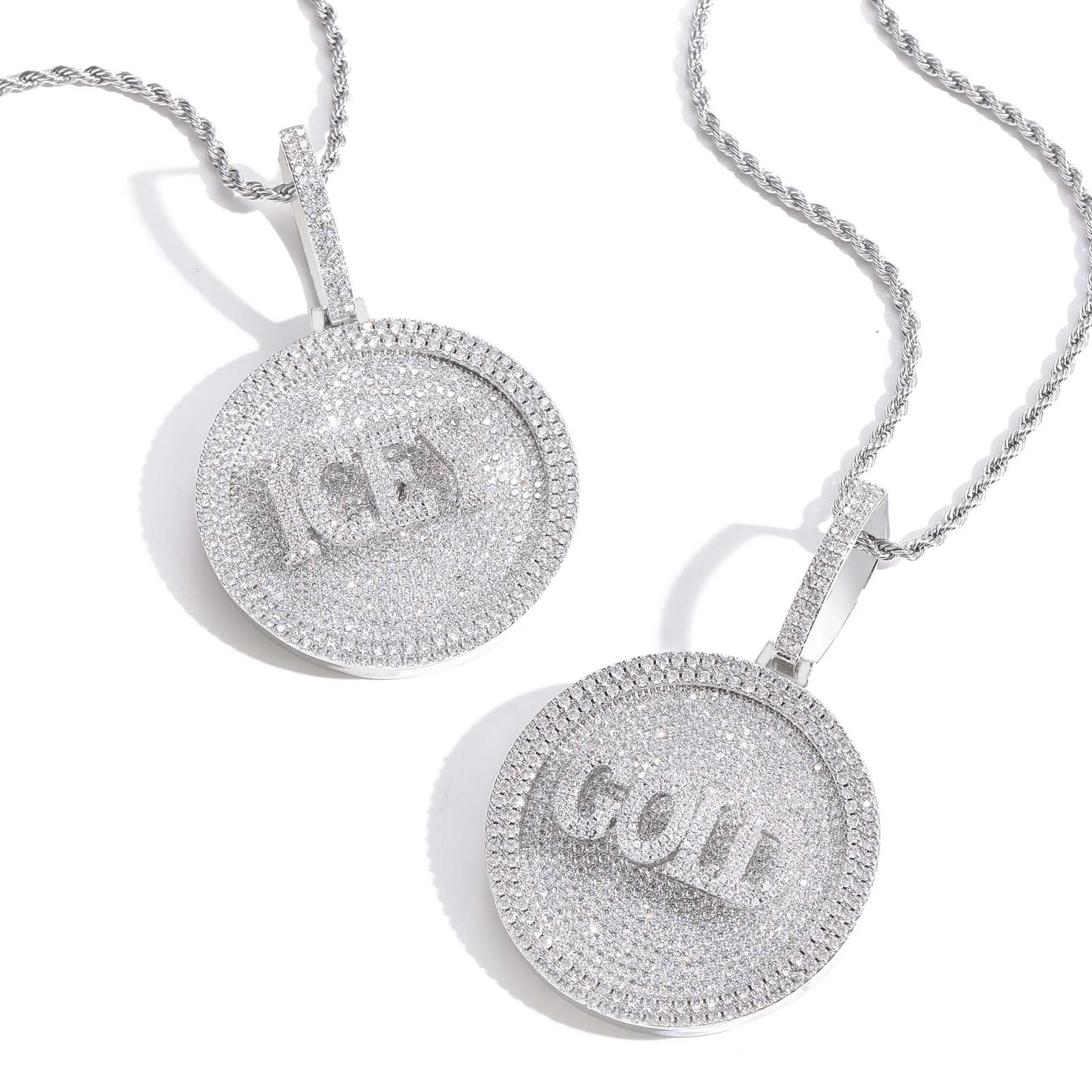 Hip-Hop DIY Letter Disc Necklace — Copper with Zircon Inlay, Rotating & Interlocking Custom Number Pendant