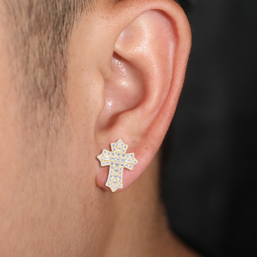 S925 Sterling Silver Moissanite Cross Stud Earrings – Minimalist, Trendy, and Stylish Hip-Hop Accessories