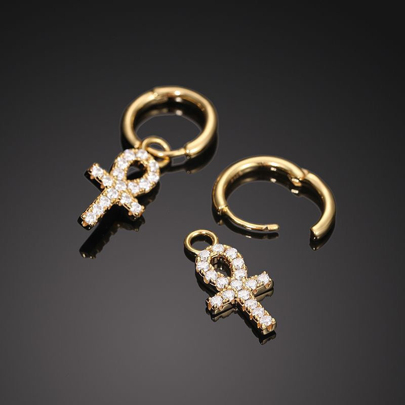 S925 Sterling Silver D-Color Moissanite Stud Earrings – Minimalist Key & Cross Design; Versatile and Elegant.