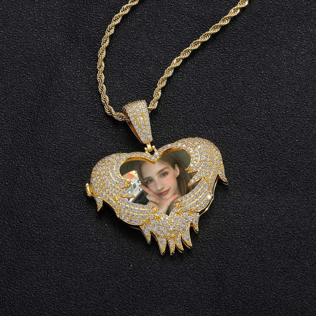 Hip-Hop Heart Flip-Open Photo Pendant — Personalized DIY Keepsake Locket (Copper with Zircon Inlay)
