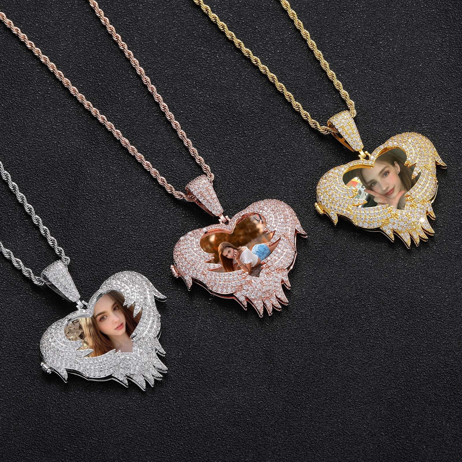 Hip-Hop Heart Flip-Open Photo Pendant — Personalized DIY Keepsake Locket (Copper with Zircon Inlay)
