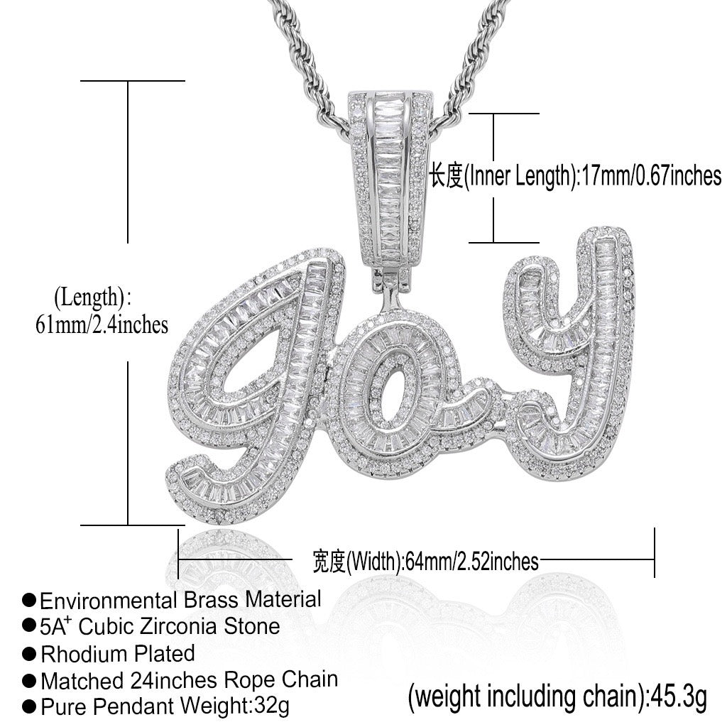 Hip-Hop Style Custom Pendant: Large & Small Case Signature Letters with Trapezoid-Cut Zirconia Inlay