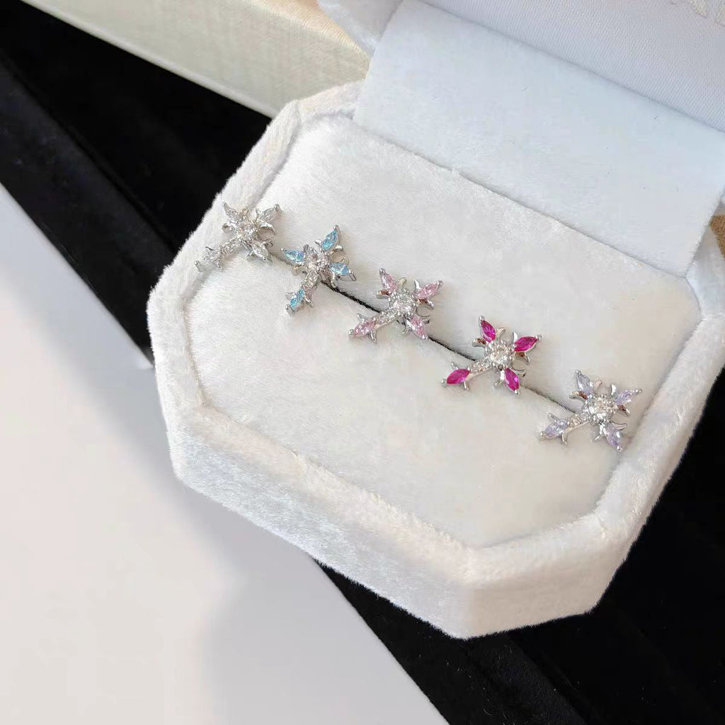 Sterling Silver Floral Cross Bullet Back Earring¡¾A pair of earrings¡¿