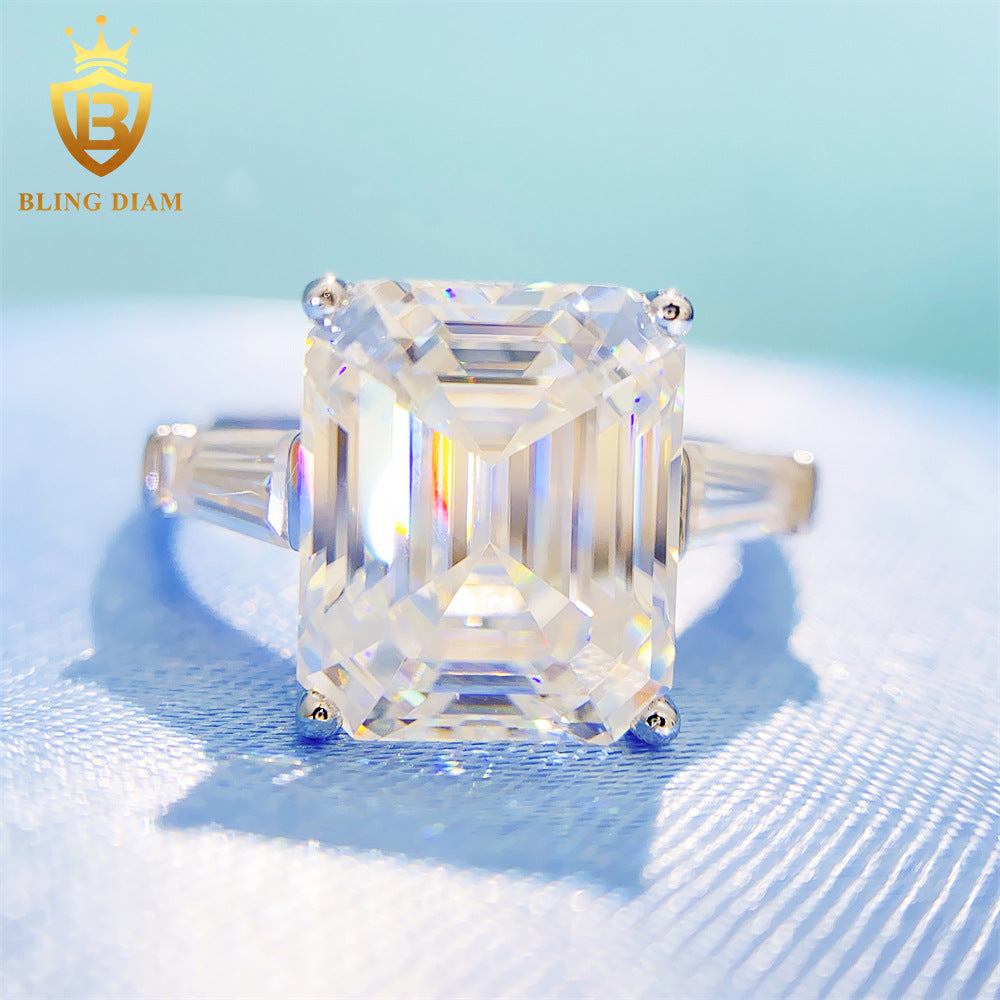 Emerald Cut Engagement Ring 4 CT Moissanite S925 Ring