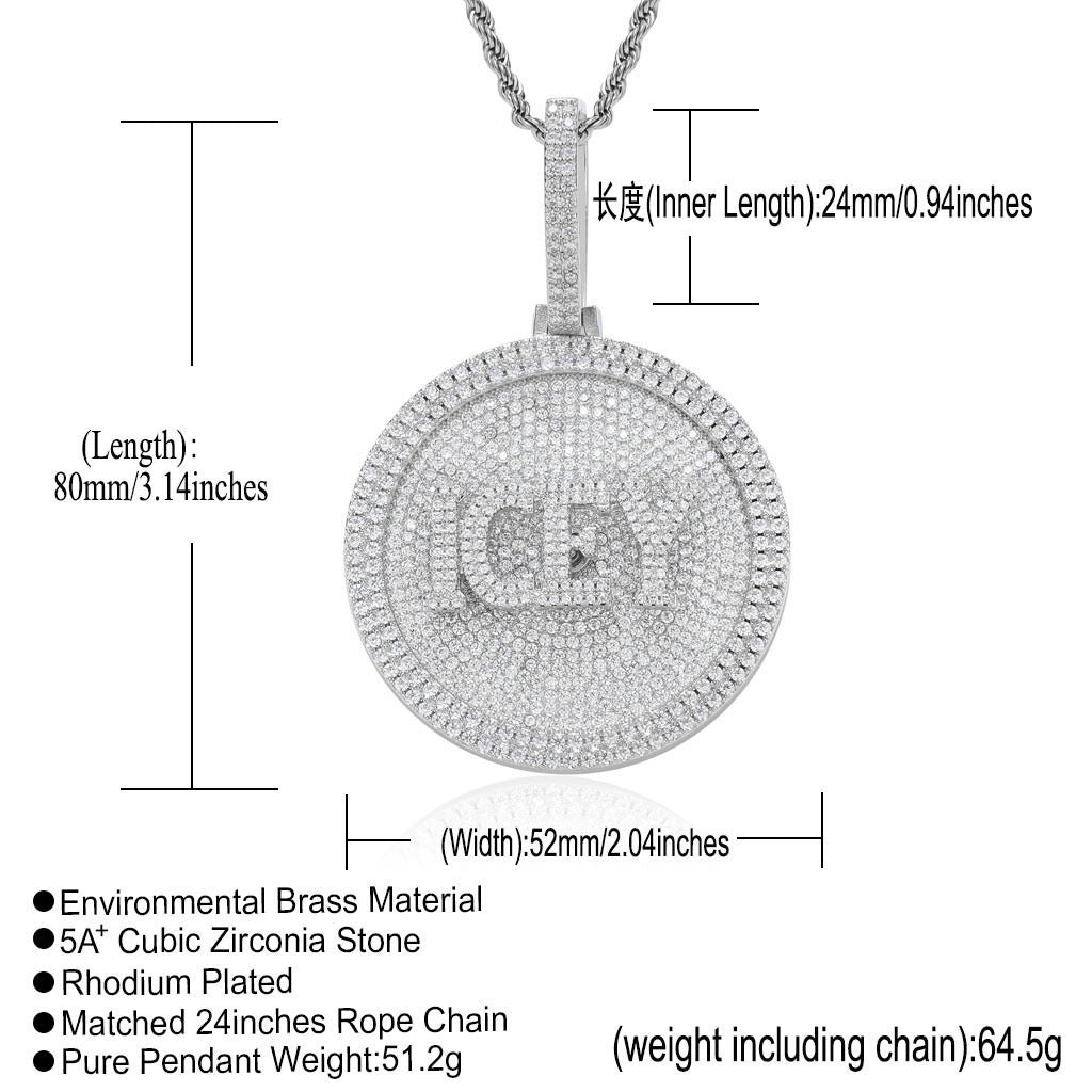 Hip-Hop DIY Letter Disc Necklace — Copper with Zircon Inlay, Rotating & Interlocking Custom Number Pendant