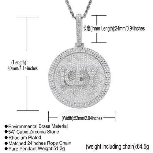 Hip-Hop DIY Letter Disc Necklace — Copper with Zircon Inlay, Rotating & Interlocking Custom Number Pendant