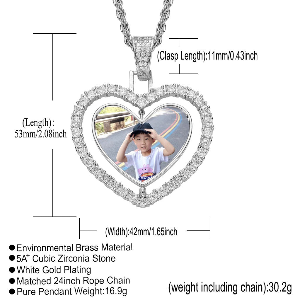 DIY Heart-Shaped Rotatable Double-Sided Photo Frame Pendant