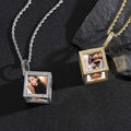 Hip-Hop Square Photo Frame Memory Pendant — Micro-Pave Zircon, Six-Sided DIY Photo Design