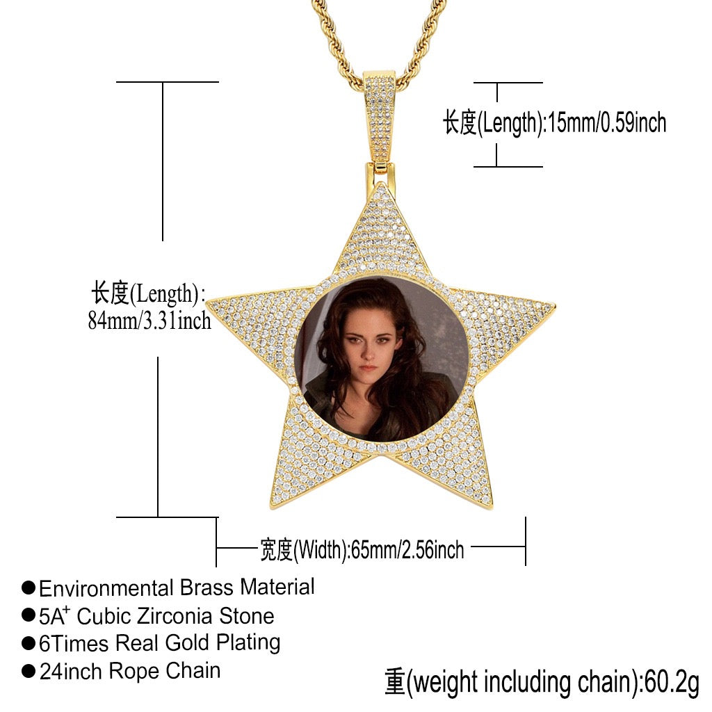 Hip-Hop Star-Shaped Photo Frame Pendant — Personalized DIY Hip-Hop Style Creative Photo Jewelry