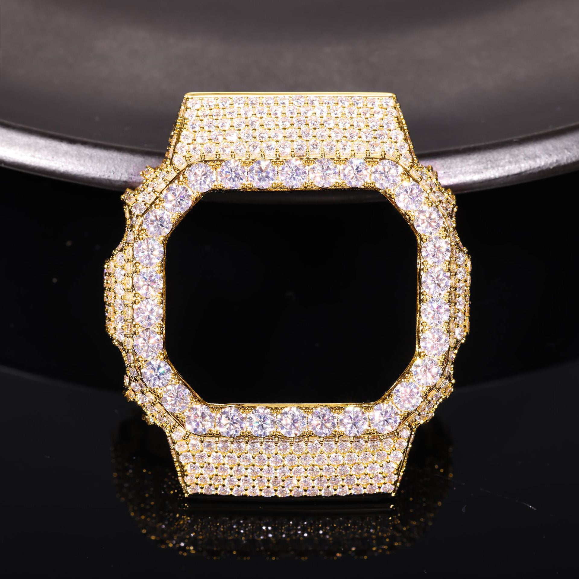 Hip-Hop Style Watch Accessory – Fully Iced-Out Moissanite &amp; Brass Trendy Case (Compatible with DW5600BBR)