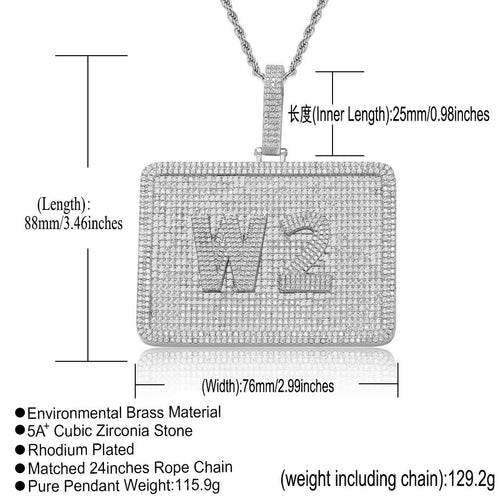 Hip-Hop Style Large Rectangular Dog Tag — Custom Letter Pendant with Zircon Inlay & Personalized Interlocking Letters