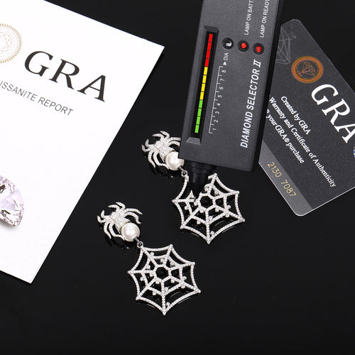 Hip-Hop Style S925 Silver &amp; Moissanite Quirky Spiderweb Stud Earrings – Trendy, High-End Accessory