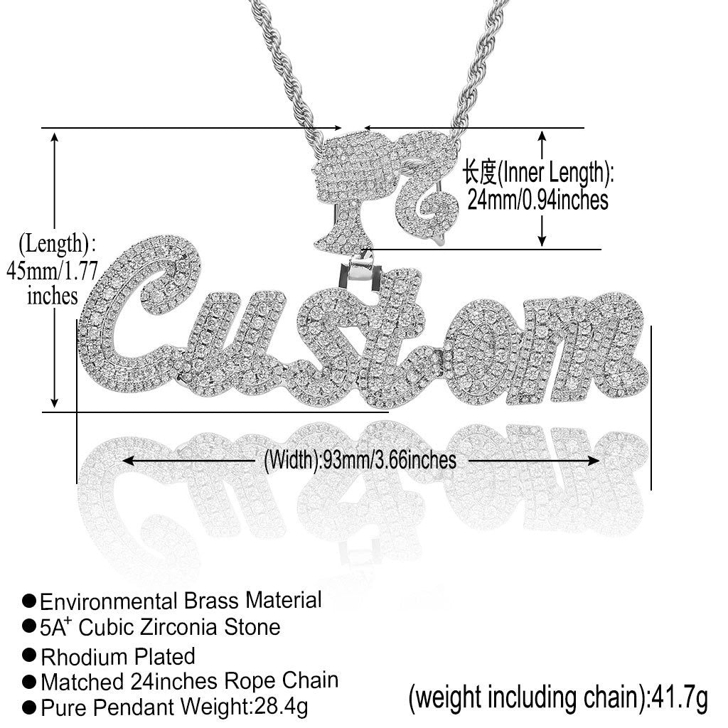 Hip-Hop DIY-Style Custom Pendant: Double-Layered Zirconia Design Featuring Interlocking Uppercase and Lowercase Letters with "Barbie" Clasp