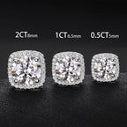 S925 Sterling Silver Square Moissanite Stud Earrings (0.5ct, 1ct, 2ct Options)