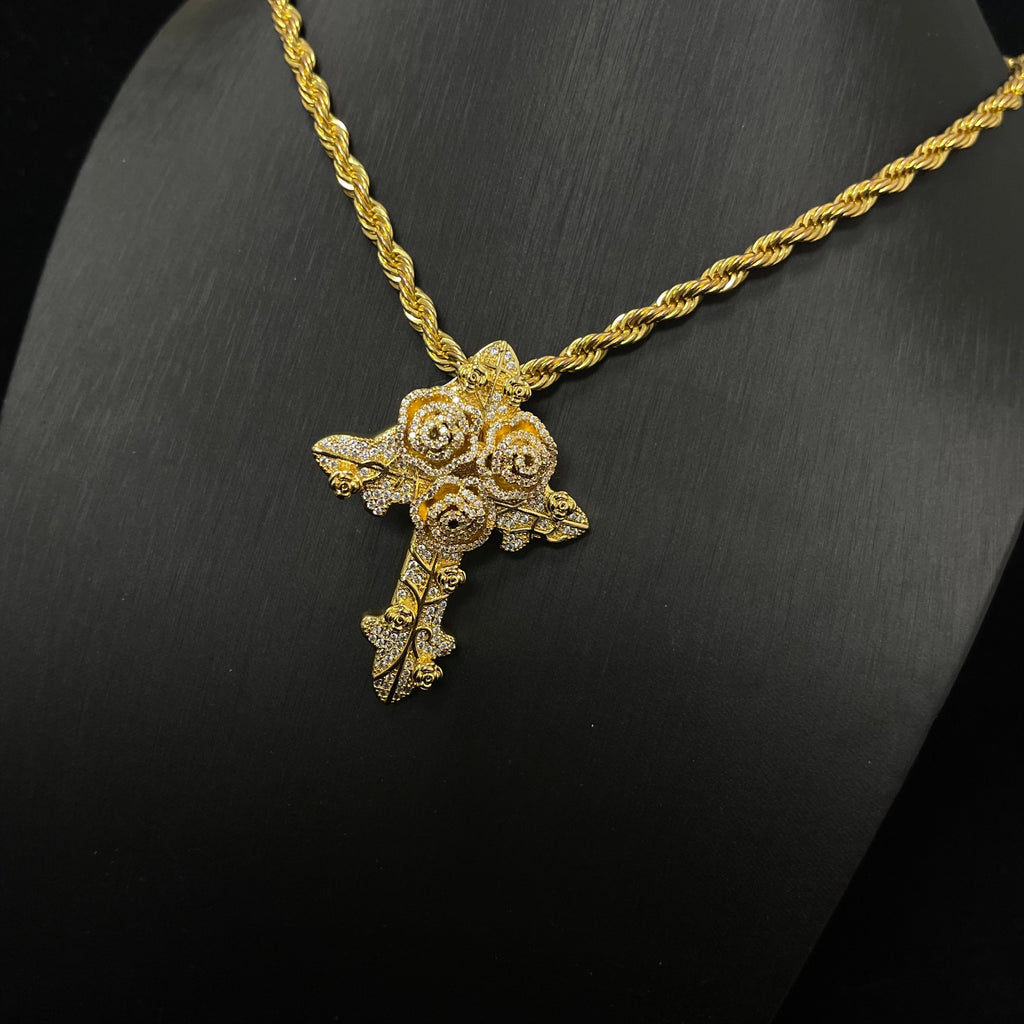 Hip Hop Rose Cross Pendant Jewelry for Men & Women