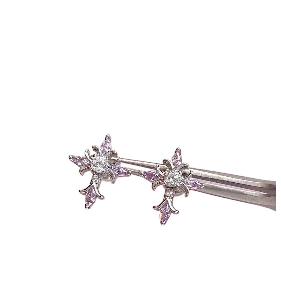 Sterling Silver Floral Cross Bullet Back Earring¡¾A pair of earrings¡¿
